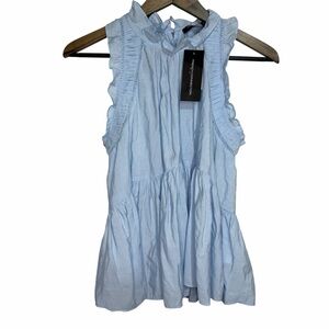 French Connection Sleeveless Ruffle Peplum Top size Small Blue Feminine Blouse